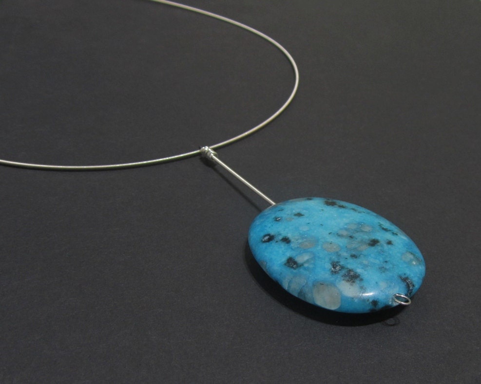 Recycled Guitar String - Statement Turquoise Stone Pendant- Girls Rock Indianapolis Charitable Donation