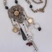 Repurposed Charm Necklace, Antique Statement Long Chain Necklace, Heart Locket, Religious Cross, Watch, Paris, Key, Mixed Metal, OOAK