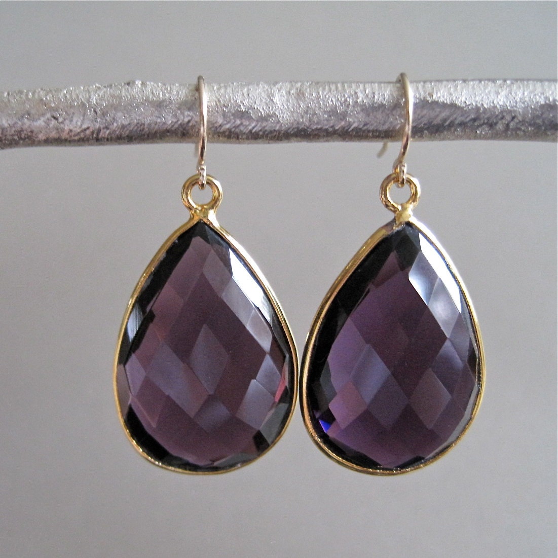 African Amethyst Large Drop Earrings