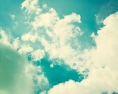 Cloud Photography - sky turquoise retro vintage teal aqua white cream blue green baby nursery print - 8x12 Photograph, "Across the Universe"