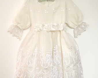 1960's Formal White Chiffon and Lace Dress