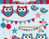 30% OFF 4th of july clipart owls birds clip art american america - 4th of July Hoots and Tweets Clipart
