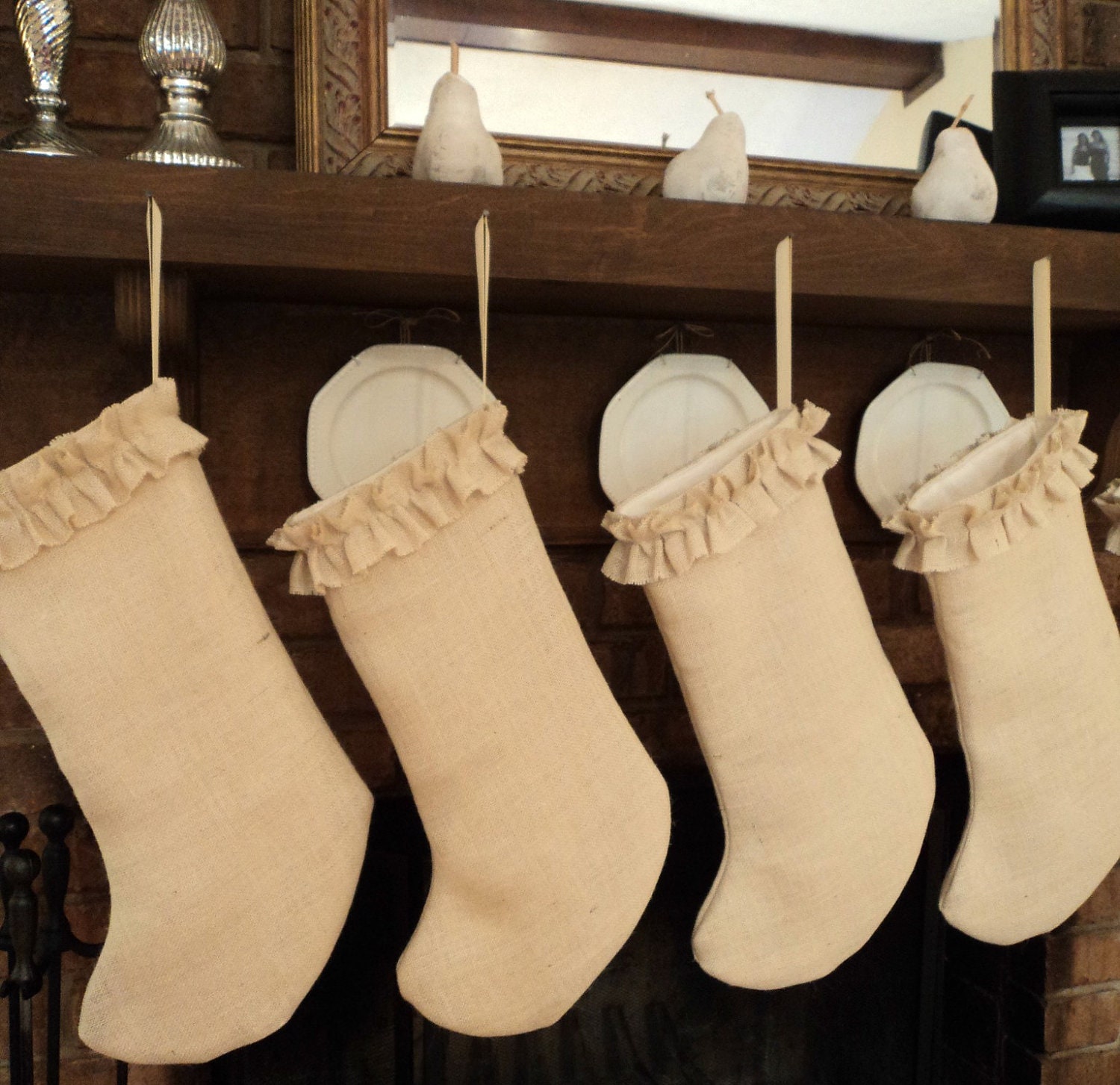 Christmas Stocking Winter White Ivory Burlap Stocking