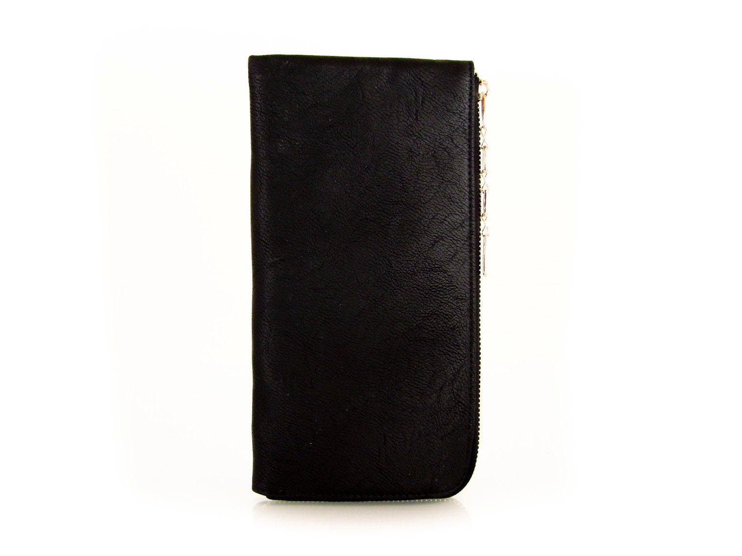 Handmade vegan leather wallet purse black
