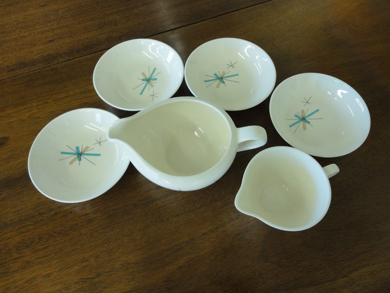 SALE-Salem Northstar Gravy Boat, Creamer and Dessert Plate Set Mid Century Modern Vintage