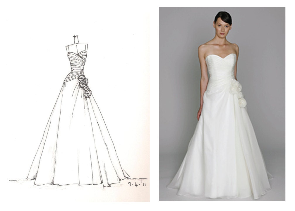 custom gown sketch, great gift for anniversary or shower