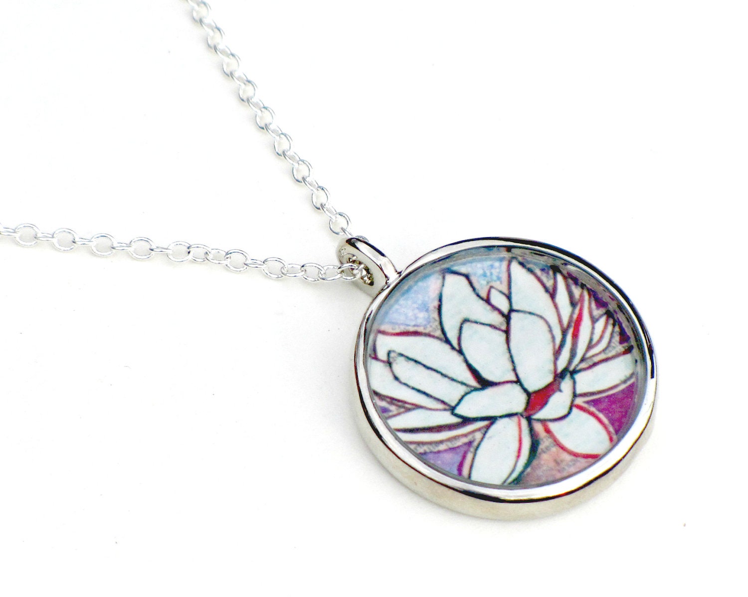 Purple Art Necklace Lotus Necklace