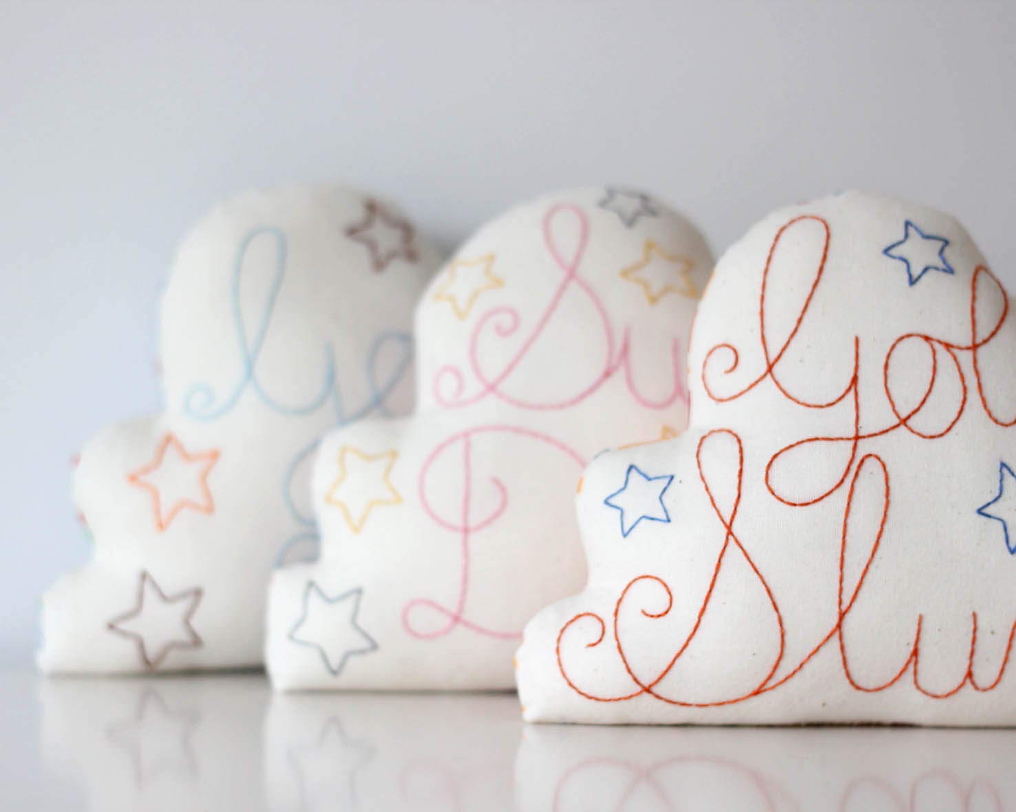 Cloud Cushion Hand Embroidered with Golden Slumbers