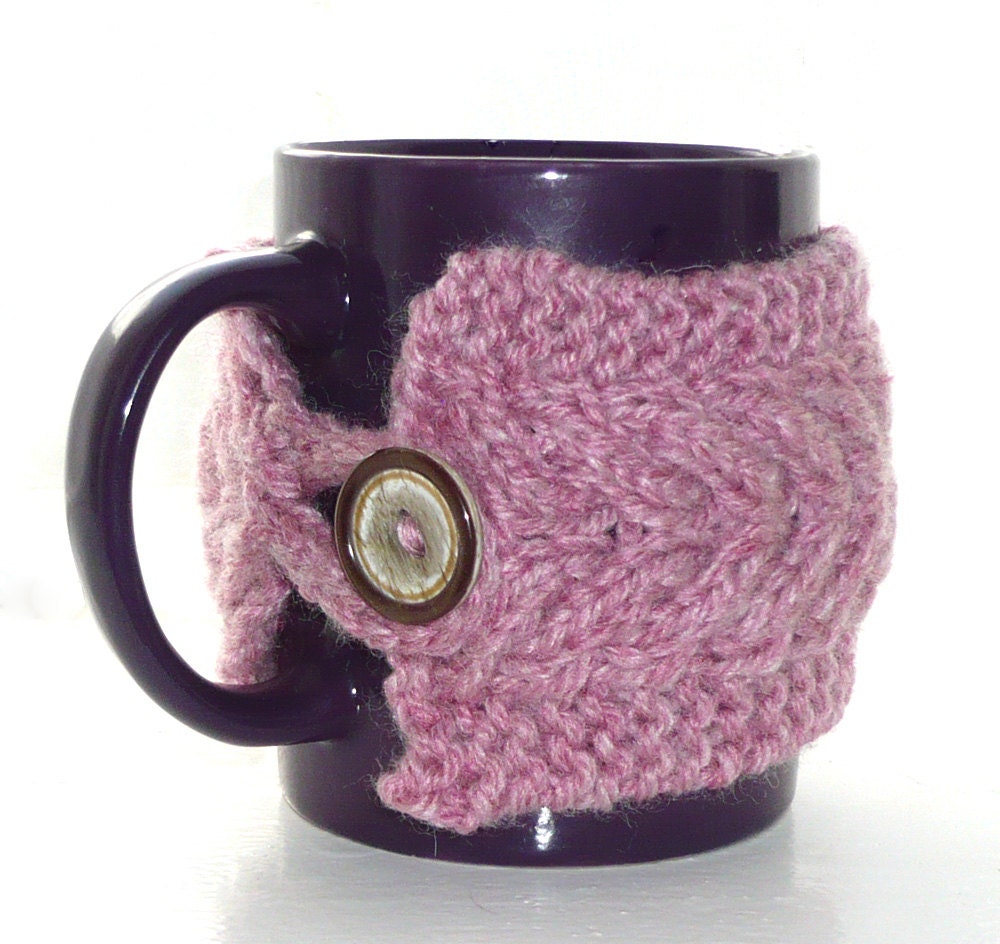 Cup Cozy with Mug Pale Pink Rose Baby Pink Purple Mug Included Egg Plant Cosy Coffee Cozy Sleeve Button Tea Cup Cover Kitchen Farm Country