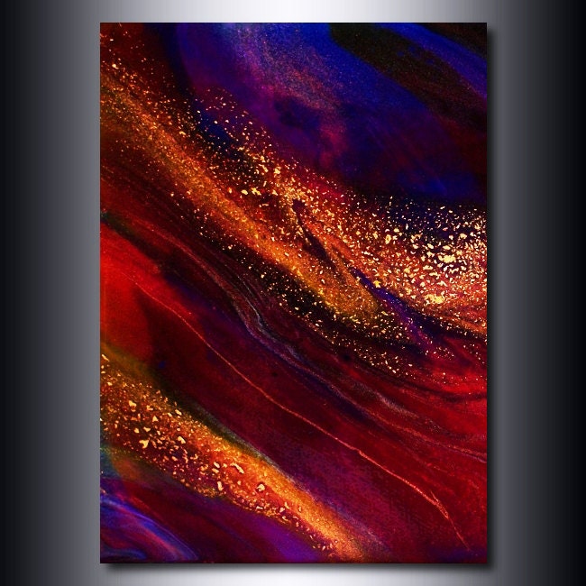 5 x 7 Print: Jewel Tone Burgundy Red and Blue Abstract