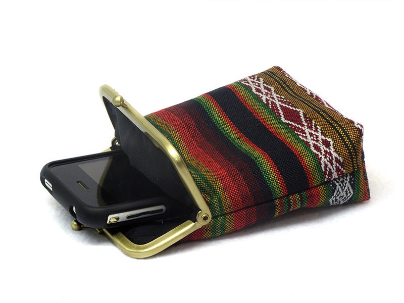 Fabric IPhone 5 Case -Tribal Fabric - 5, 4, 4S, 3GS, Large Cell Phone - Antique Bronze Frame