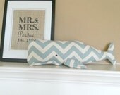 Whale Pillow in Blue Chevron Print