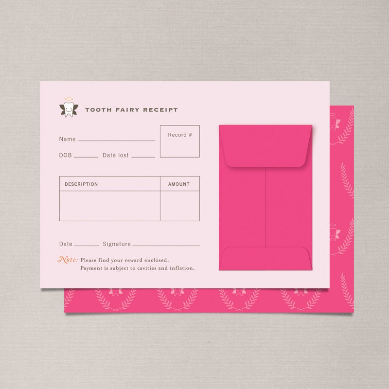 Fuchsia Tooth Fairy Receipts - Set of 10