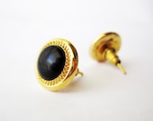 Black gold earring studs - Retro earrings post - Gold button earrings - Black earrings - Black stud earrings - Women jewelry