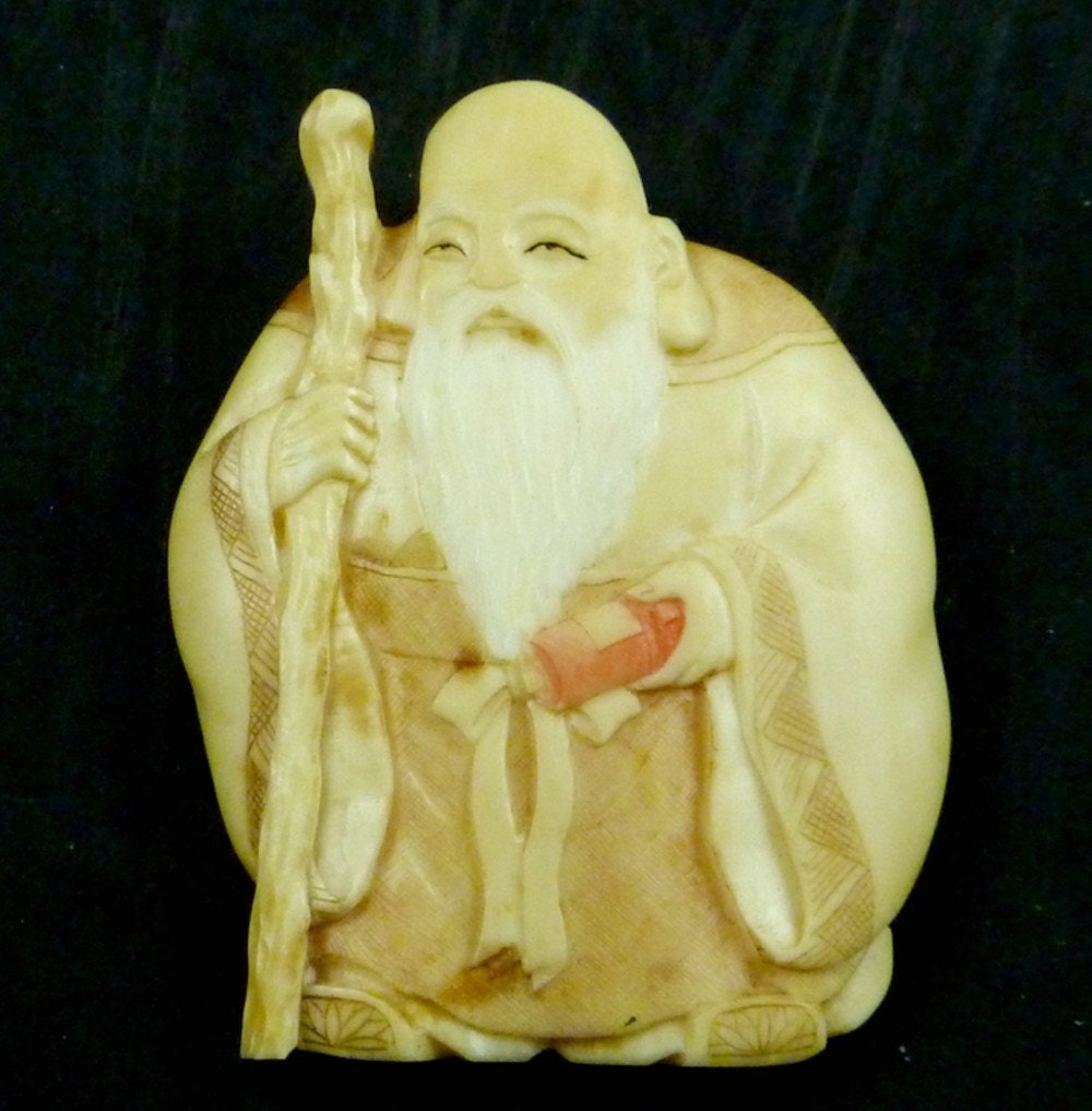 Antique Chinese China Silver Ivory Painted Deity Man Pin Brooch 14843
