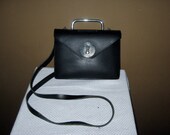 Vintage Avant Garde Mod Black Leather Shoulder Bag Purse Clutch with Silver Hardware Excellent Condition