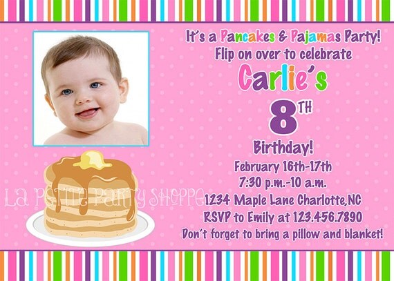 Girls Pancake and Pajamas Party Photo Invitations Il_570xn