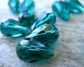 Green Crystal Teardrop Beads, 11mm by 8mm, 12 pcs