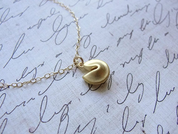 Gold fortune cookie necklace - fortune cookie on gold filled necklace