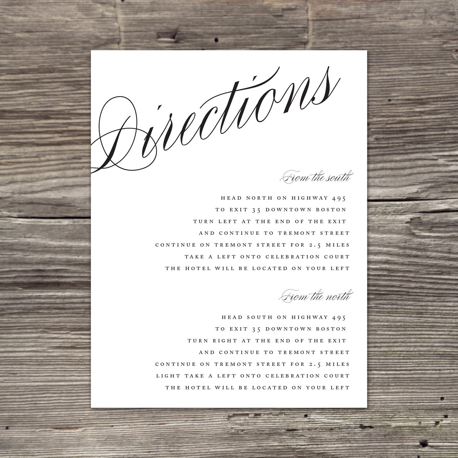 Calligraphy Direction Enclosure Cards