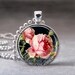 Pink Roses on Black, Photo Pendant, Altered Art Pendant, Glass Dome Pendant Necklace, No 018-5