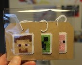 Set of 3 Minecraft Cross-Stitched Gift Tags