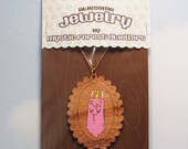 Hand Painted Cut Wood Necklace - Framed Uncommon Fenwick, Pink