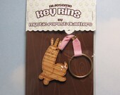 Hand Painted Wood Cut Key Ring - Prancing Uncommon Fenwick, White and Gold