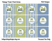 Instant Download, Printable Vintage Train 2 Inch Party Circles, Blue/Green...Cupcake Toppers, Favor Tags Il_170x135