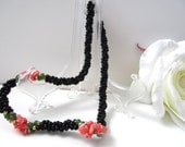 Black and Coral Colored Bead Necklace