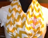 Monogrammed Chevron Infinity Scarf Mustard Yellow and Cream Knit Jersey