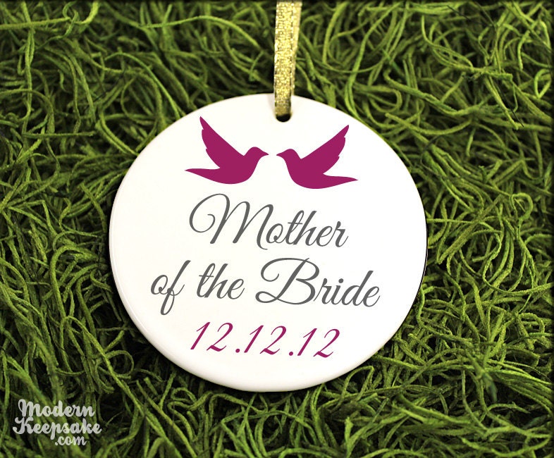 Mother of The Bride Wedding Favor Keepsake Ornament  -Personalized Holiday Ornament -  Porcelain Christmas Ornament - Custom Colors