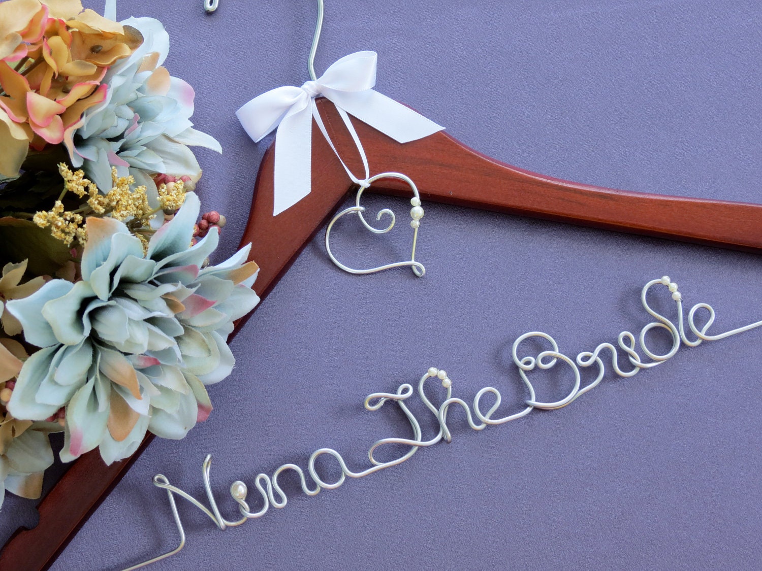 Bridal Hanger For Wedding Dresses, Personalized Wedding Hanger, Monogram or Heart Charm
