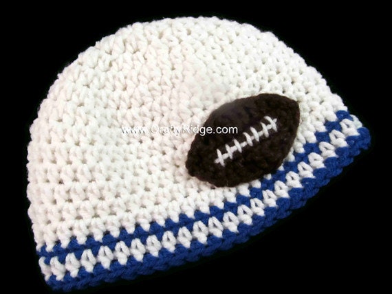 Baby Football Beanie - Hat - Boy - Girl - White and Blue
