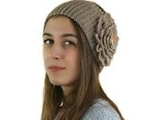 Knit Headband in Brown with Flower - Ear Warmer - Neck Warmer - Head Warmer - Fall Winter Fashion - Gift For Her - Women Teens Accessories