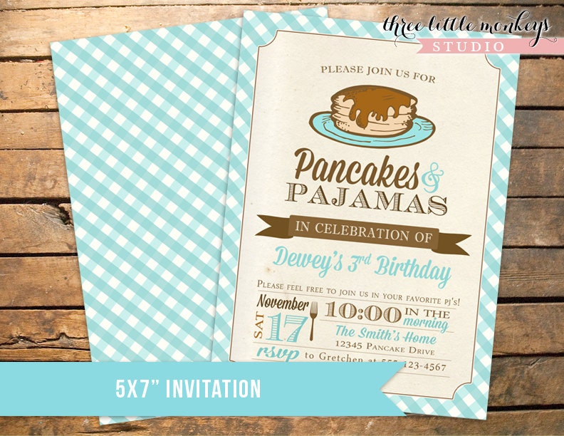 Pancakes and PJs Pajamas Birthday Invitation in Blue Il_570xn