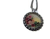 SALE Floral Bottle Cap Resin Pendant Necklace