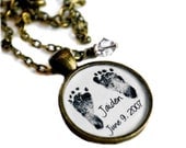 Mother's Necklace- Your Baby's ACTUAL Footprints and Birthstone Keepsake Resin Pendant Necklace- Valentine's Day, Mother's Day, New Baby