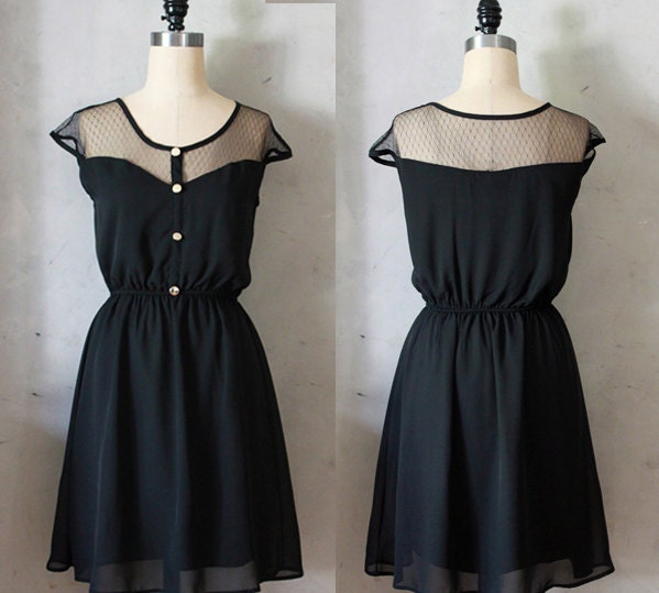 PETIT DEJEUNER in Black - Vintage inspired chiffon dress // little black dress // holiday // day // party // bridesmaid