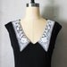 AN EDUCATION - White lace collar vintage inspired little black dress with pockets // stretch ponte knit // v neck // victorian