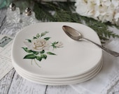 Vintage Rose Cream and White Salad/Bread Plates - Set of 4 - by Harmony House - Pattern: Fashion Flower -circa 1950's