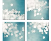 Abstract lights Photography - beach nautical decor 8x8 inch teal bokeh print set ocean photography water waves photography  lights sparkle