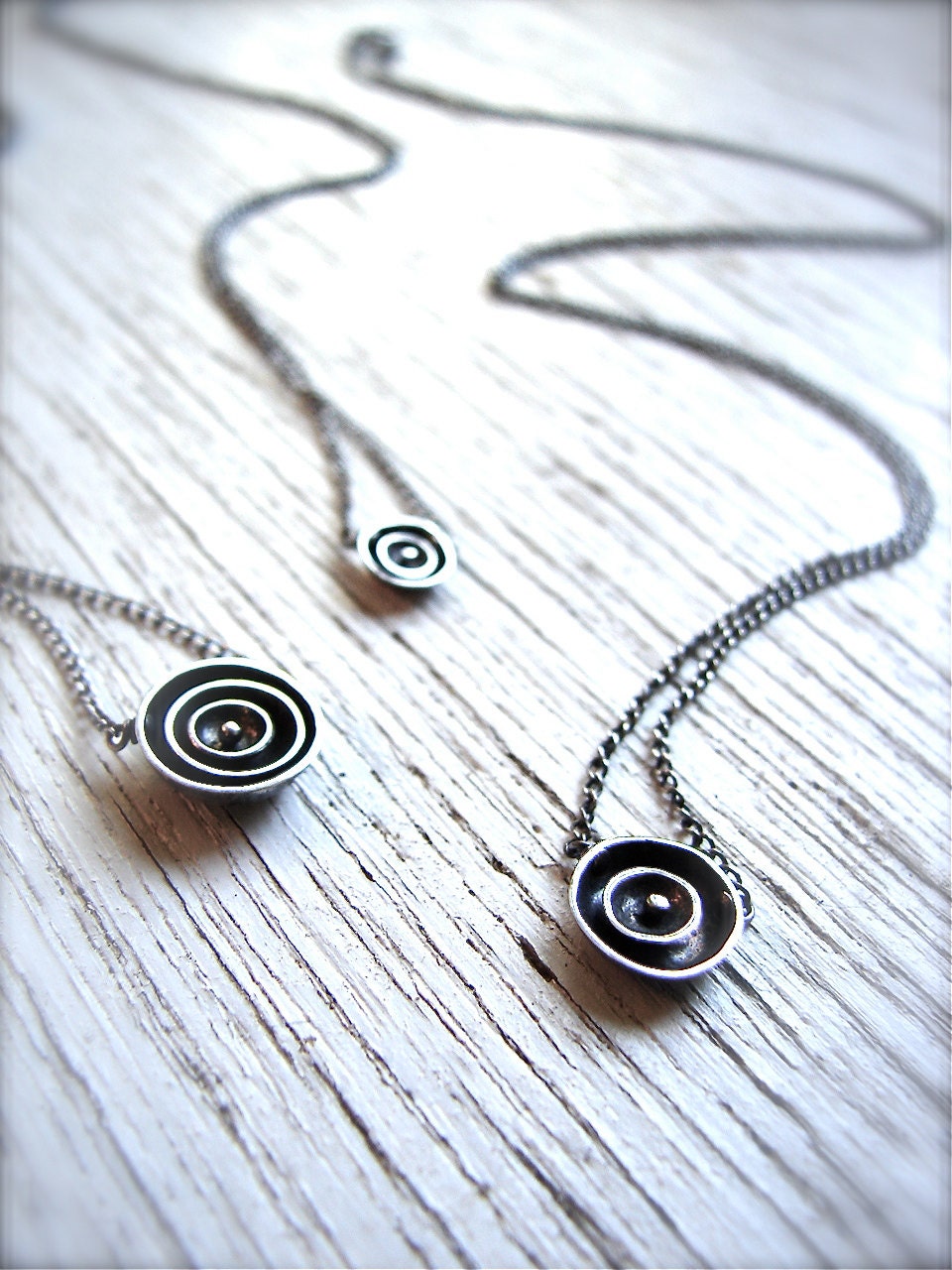Graduated Delicate Geometric Minimalist Oxidized Sterling Silver Poppy Flower necklace