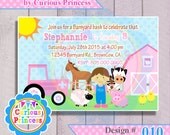 010 CUTE girl farm invitations PRINTABLE DIGITAL file invitation barnyard ranch themed girly pink 4x6 or 5x7