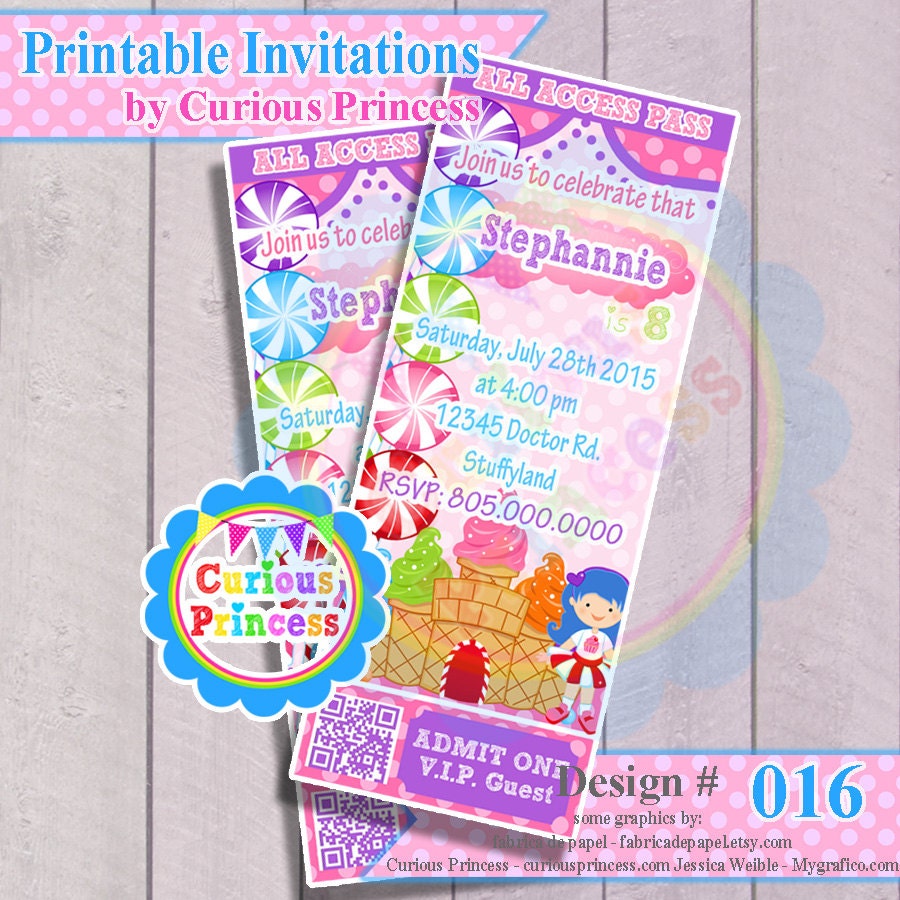 016 Candyland birthday party invitations digital PRINTABLE file invitation 2.5 x 6.5  candy land girl or boy unisex