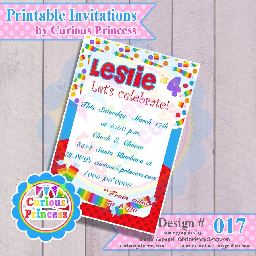 Candyland birthday party invitations digital PRINTABLE file invitation 4x6 or 5x7 candy land girl or boy unisex