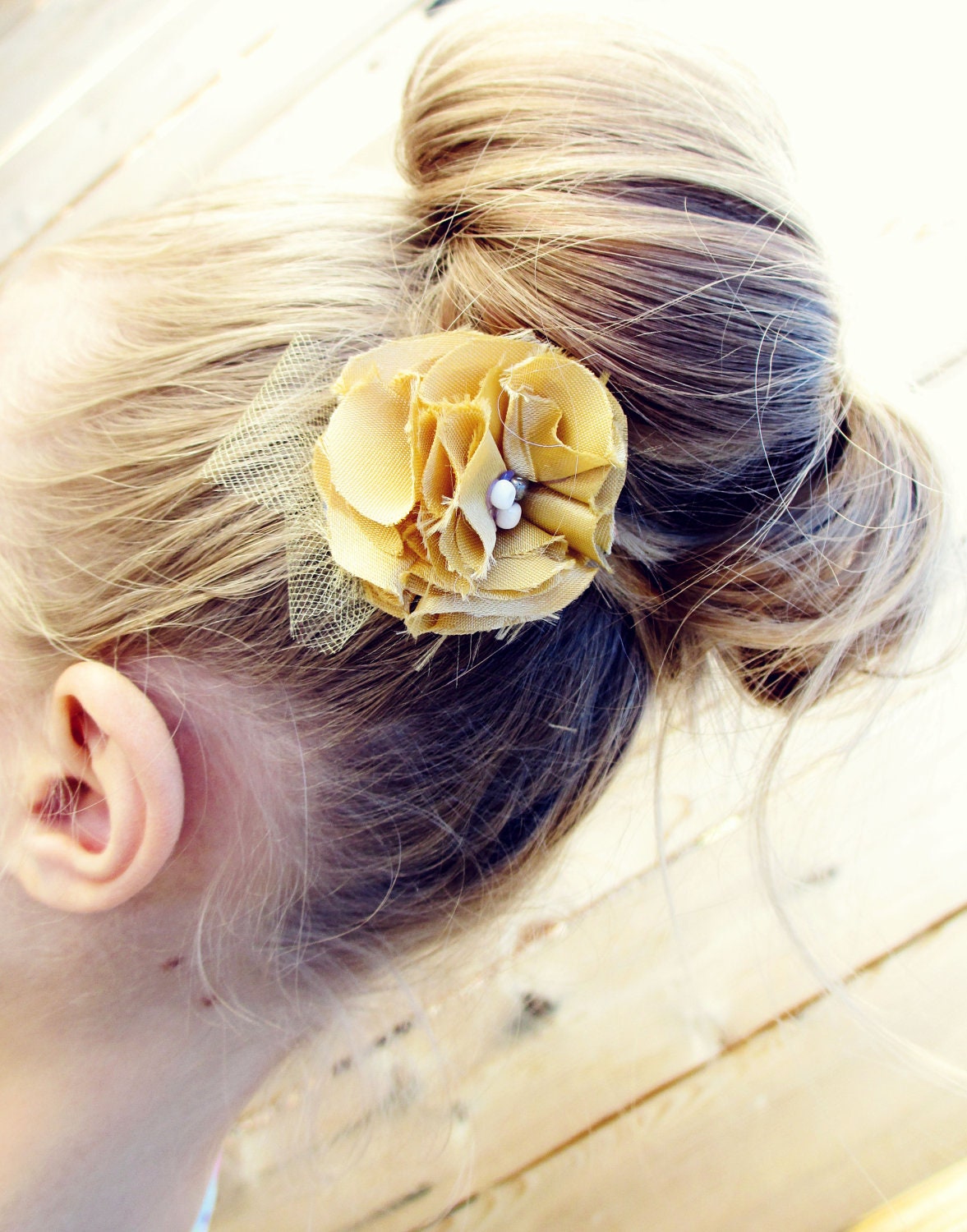 Gold Satin Ruffle Flower Bobby Pin
