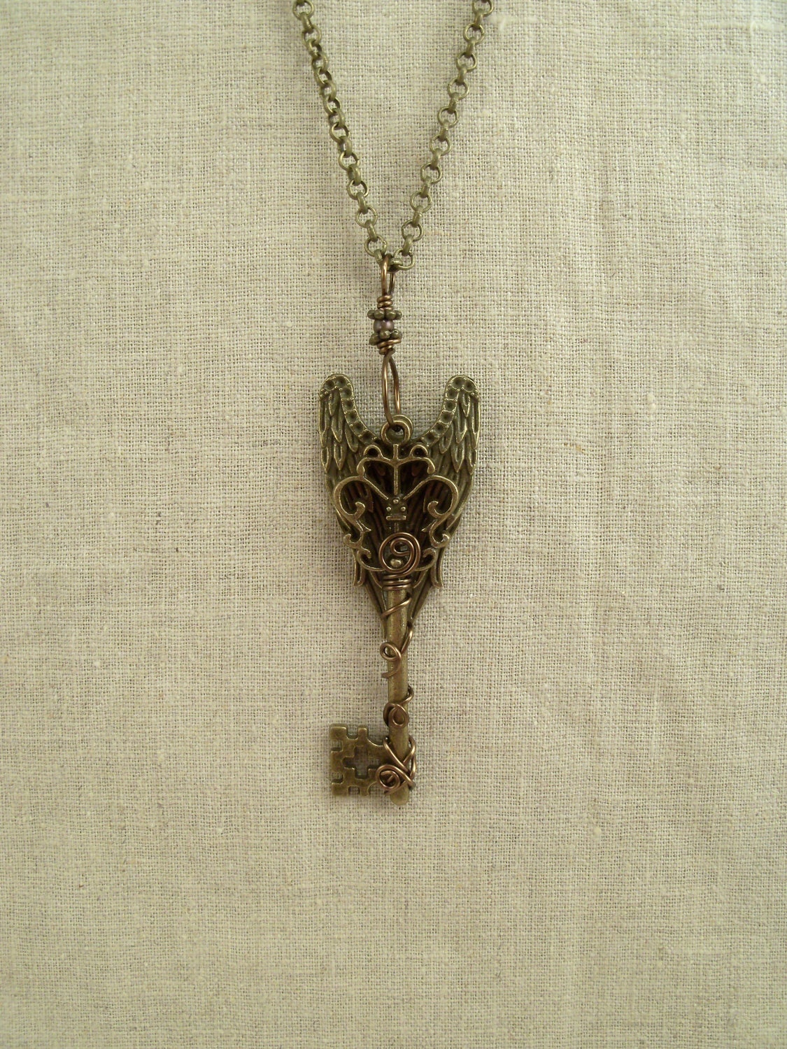 Key Necklace with Angel Wings