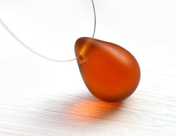 Large czech teardrop Briolette, Matte Topaz, brown, amber, glass focal bead - 15x20mm - 1Pc - 446