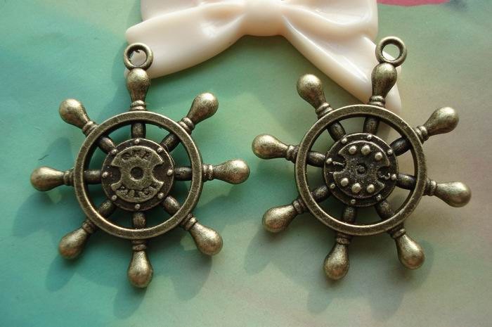 5 pcs 35mm Antique Bronze Vintage Brass Large 3D Heavy Ship Rudders Anchors Charms Pendants a9tg11699